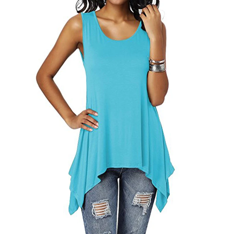 Summer Womens Sleeveless Solid Vest Irregular Casual Holiday Blouse Tops T-shirt