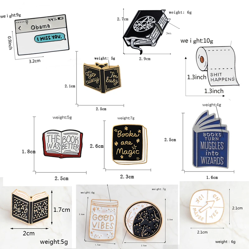 GDHY Book Enamel Pin Book Brooches Magic Book Magic ball Roll of paper Reading Badges Literary Lapel pins Jewelry Book Brosche