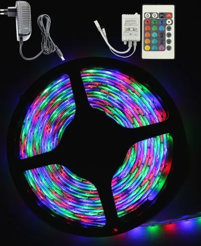 

Гибкая светодиодная лента RGB 3528, СВЕТОДИОДНАЯ лента SMD 5M/300Led S, не водонепроницаесветодиодный с 24 клавишами, ИК светильник пульт дистанционного управления + питание + бесплатная доставка