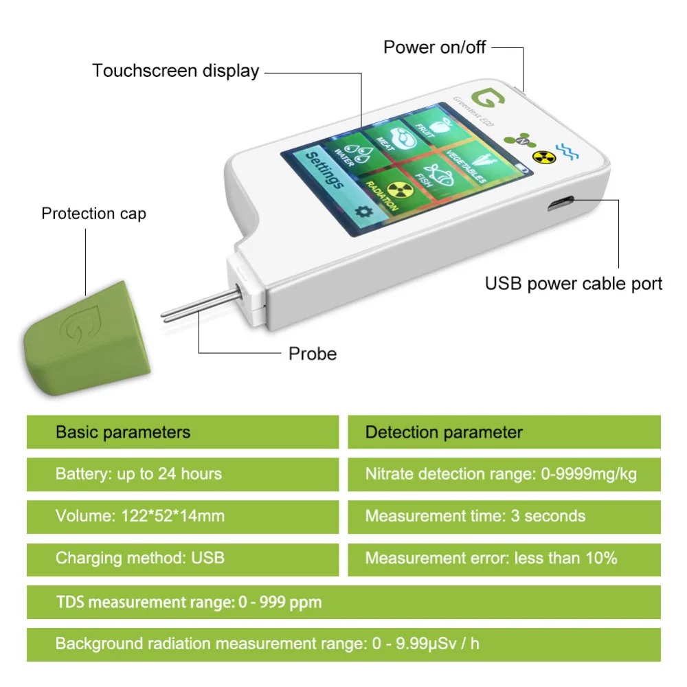 Imagem -05 - Detector Portátil de Água e Radiação de Nitrato Detector de Radiação para Alimentos Carne Testador de Nitrato de Peixe Água Tds Cuidados de Saúde