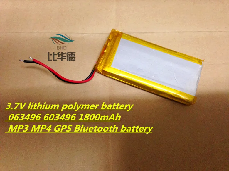 3.7V tablet battery 063496 603496 1800mAh MP3 MP4 GPS Bluetooth 6*34*96mm lithium battery small stereo bluetooth