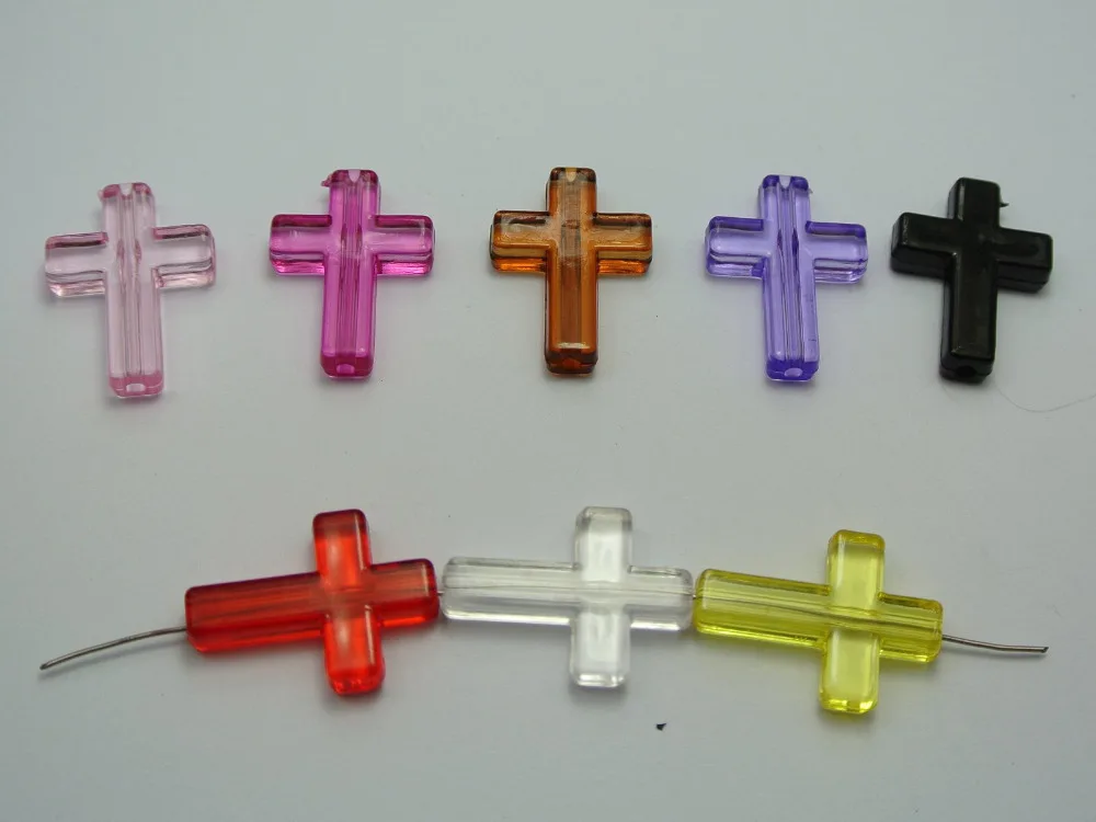 

50 Mixed Color Transparent Acrylic Cross Beads 24X18mm Kids Craft