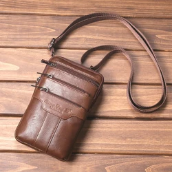 Genuine Leather Men's Belt Waist Bags Men Fanny Pack Travel Shoulder Crossbody Bags Male Messenger Bag Cell Phone Pouch