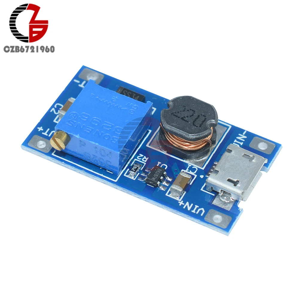 MT3608 DC-DC Adjustable Step Up Boost Power Converter Module Voltage Regulator Transformer 2A Micro USB LM2577 Replace XL6009