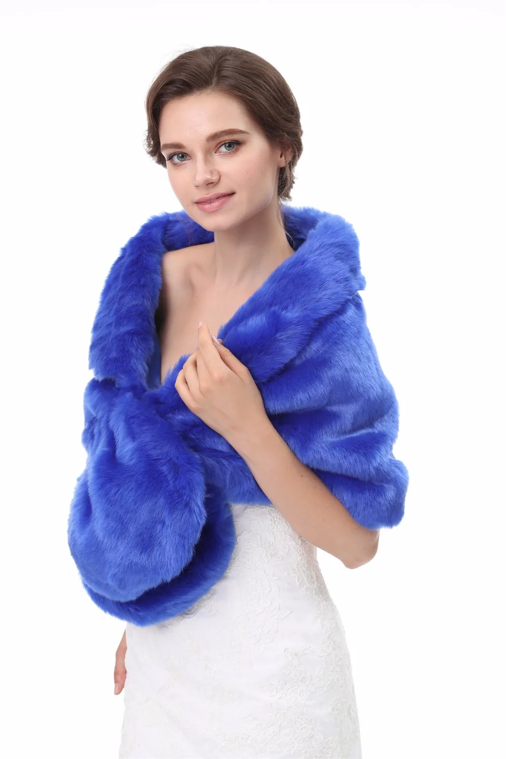 JaneVini High Quality Wedding Bridal Shawl Fur Bolero Women Winter Faux Fur Wrap Blue Shoulder Cape Fourrure Boleros Chales Boda