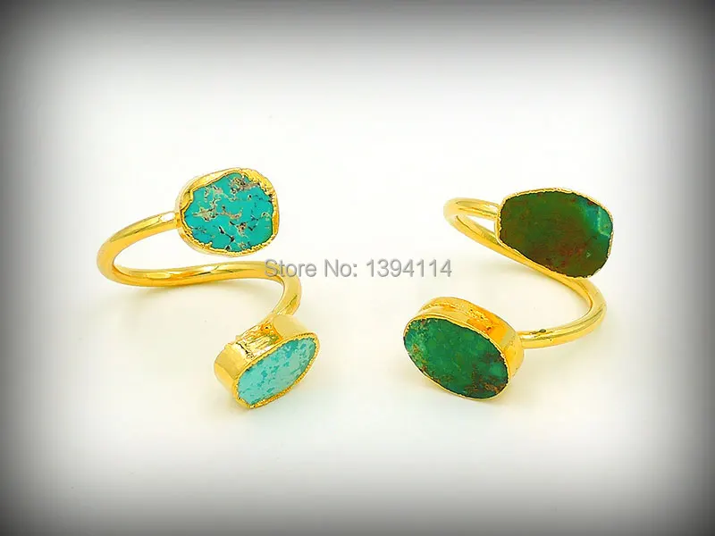 

2 Oval Turquoise Combined Ring Adjustable 24k Gold Plated Approx 10mm