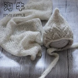 Complete Set Of SaleHand Knit Mohair Wrap With Bonnet Newborn Photography Props Baby  Studio Clothing