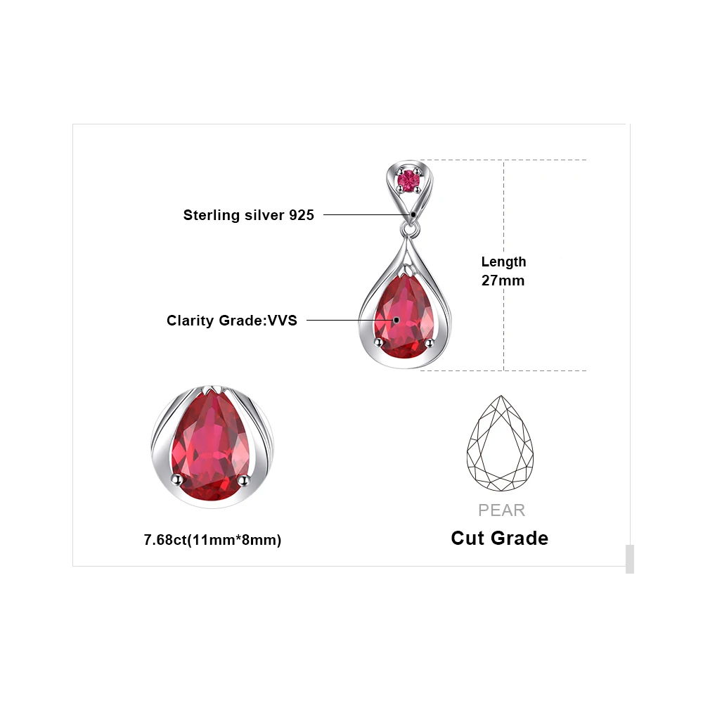 JewelryPalace Water Drop 7.6ct Created Red Ruby 925 Sterling Silver Dangle Drop Earrings for Women