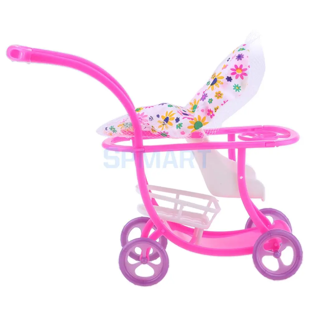 Miniature Baby Doll Stroller Push Car Dolls Trolley Furniture Bedroom Room Item Children Kids Pretend Play Toy Dolls Acc