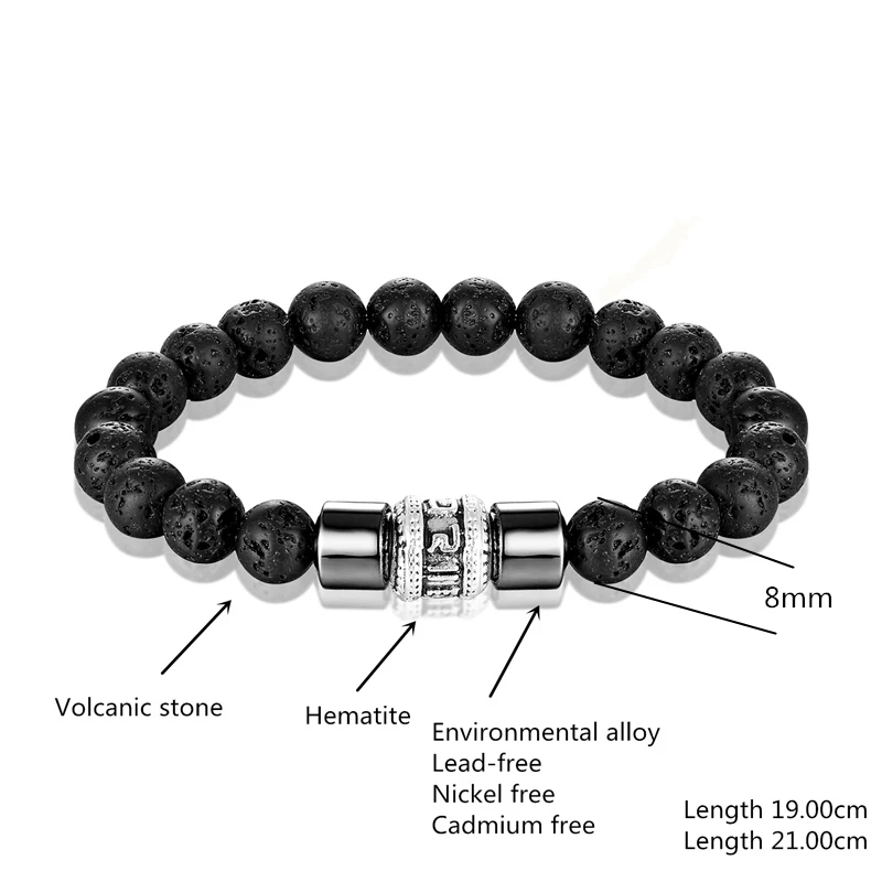 Fashion Natural Stone Men\'s Bracelet 8mm Volcanic Beads Bracelet Six words of mantra Bracelet Women\'s OM MANI PADME HUM Pulseras