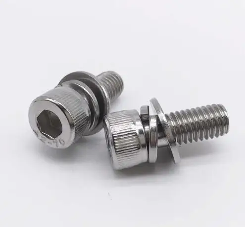 50Pcs M3 M4 M5 M6 M8 SEMS Screws Hex Socket Head Cap Screws Three Combination Screws Stainless Steel 304