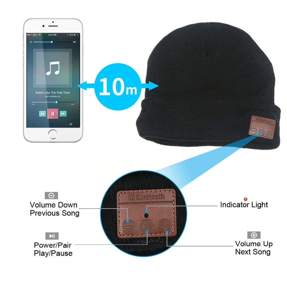 Anpress sem fio bluetooth gorro com farol led usb recarregável unisex boné musical para correr esqui caminhadas acampamento
