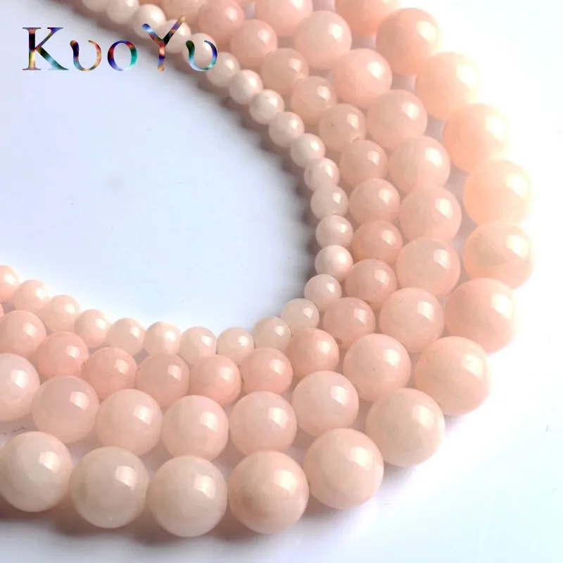 Natürliche hellrosa Jade Chalcedon Stein Perlen Runde lose Perlen für Schmuckherstellung 15"Strang 6 8 10 12mm DIY Armband Halskette