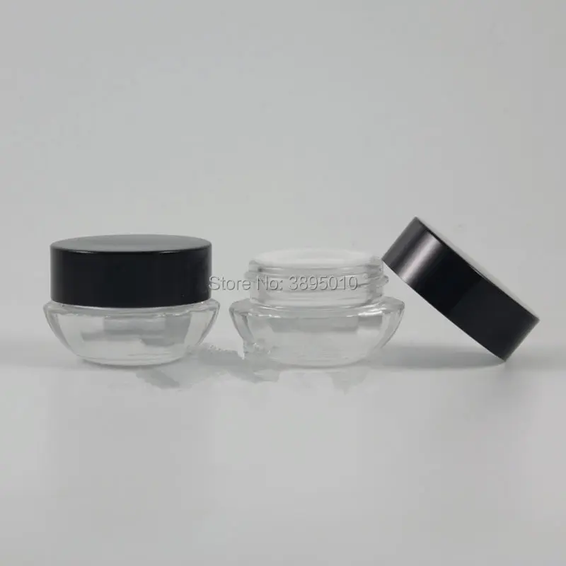 Empty 5g Glass Cream Jar Small Women 5ml Cosmetic Container Mini black Lid Refillable Bottle F673