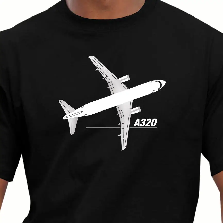 Men T Shirt 2019 Summer 100% Cotton Cartoon Classic Airbus A320 Aircraft Plan View  Normal Short Sleeve Cotton T Shirts