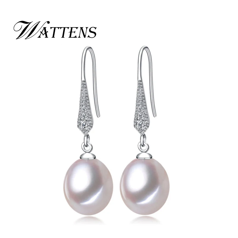 

natural Freshwater Pearl earrings 925 Sterling Silver earrings for women engagement /party/love gift White Pink pearls WATTENS