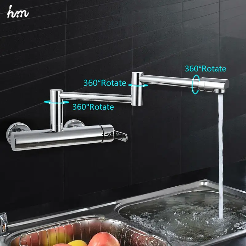 hm Kitchen Faucets Kitchen Sink Faucets Single Handle Mixer Tap Chrome Finish Pot Filler Faucet 100% Brass Folding Faucet