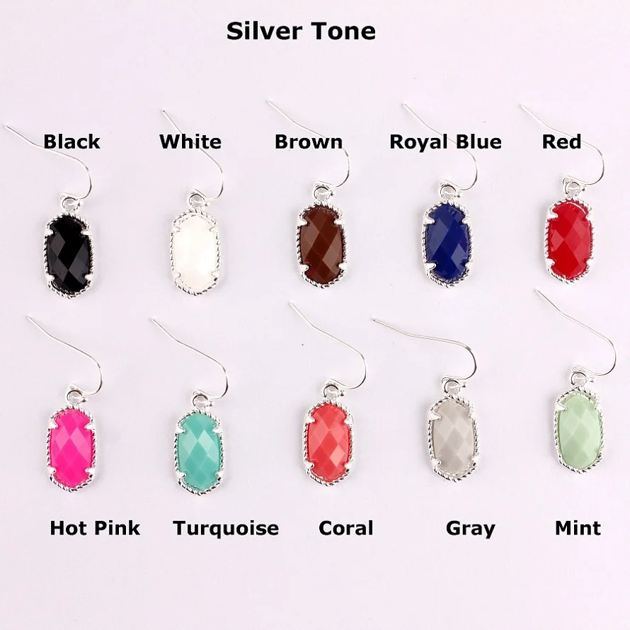 Mini Oval Faceted Resin Stone Classic Small Shape Drop Earrings for Women