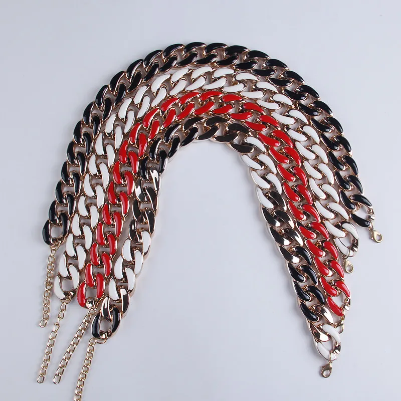FishSheep New Leopard Print Chain Necklace Bohemian Chunky Long Collar Choker Necklaces For Women Bijoux Fashion Boho Jewelry