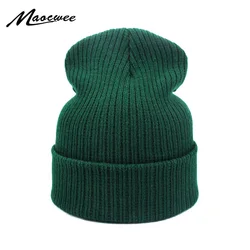 New Fashion Winter Hat Women Man Green Hat Skullies Beanie Unisex Warm Hats Knitted Cap for Men Beanies Simple Warm Soft Cap