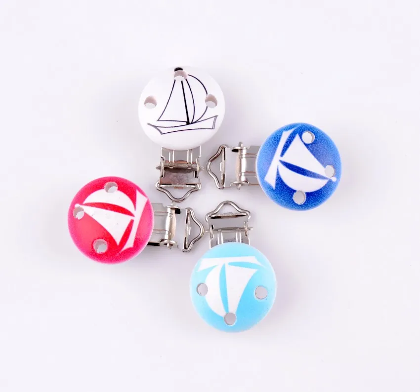 Free Shipping-10Pcs Metal Sailboat Suspender Trousers Pacifier Clips With Plastic Wood Craft Sewing Tool 45x30mm J2008