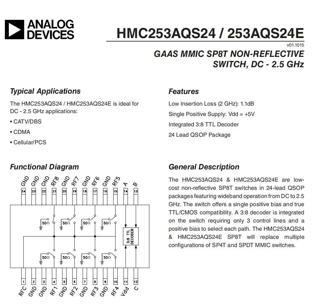 HMC253 DC-2.5 GHz RF أحادية القطب ثمانية رمي التبديل RF التبديل هوائي اختيار قناة اختيار #5
