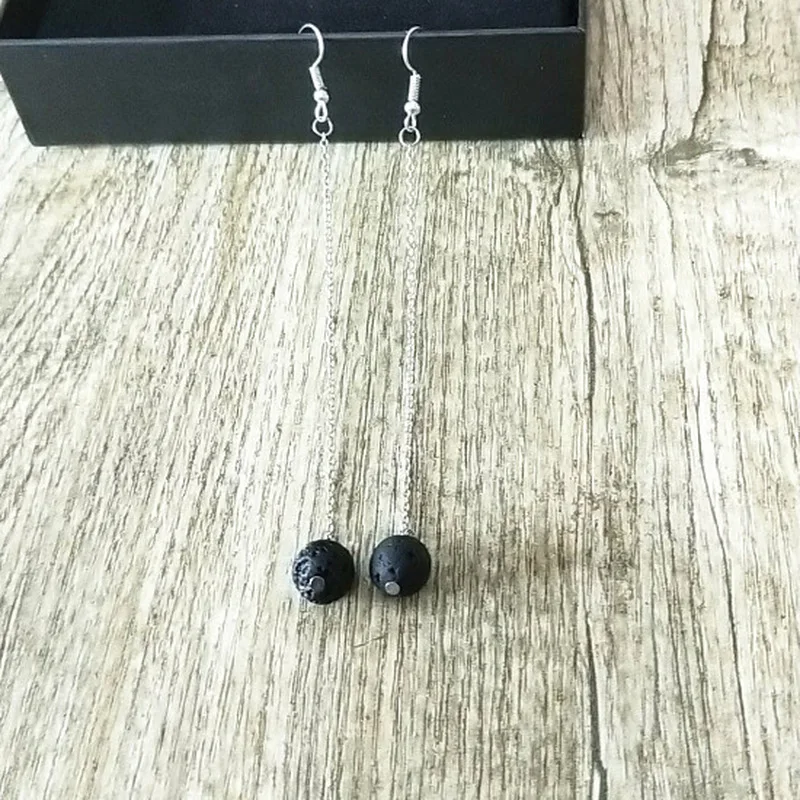 8cm Chain Prism 10mm Black Lava Stone Bead Aromatherapy Earrings DIY Essential Oil Diffuser Dangle Earrings Jewelry