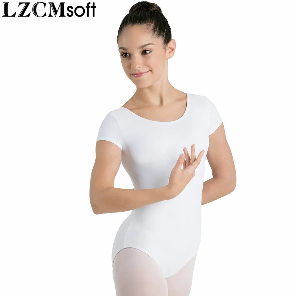 

LZCMsoft Adult Short Sleeve Ballet Dance Gymnastics Leotards Women Black Nylon Spandex Performance Bodysuit Underwear Costumes