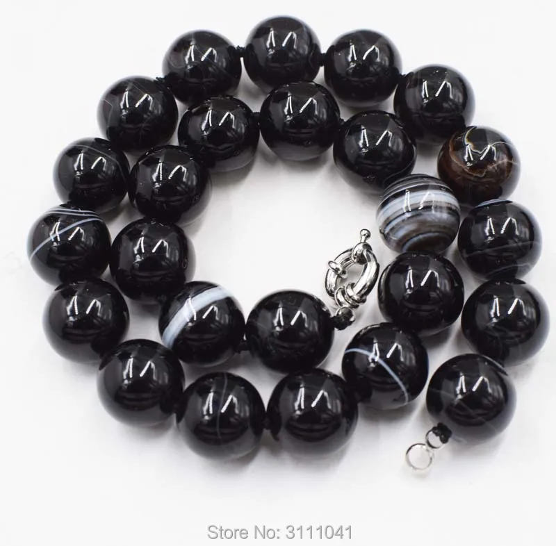 black  veins agate  round 12-16mm  necklace 18inch  wholesale beads nature FPPJ woman 2017