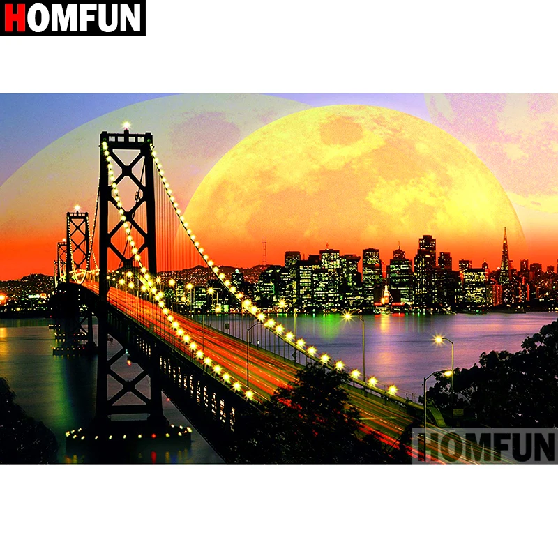 

HOMFUN Full Square/Round Drill 5D DIY Diamond Painting "Bridge sunset scenery" Embroidery Cross Stitch 3D Home Decor A13098