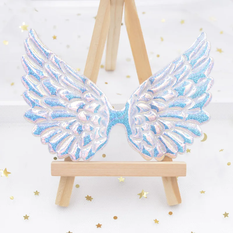 5Pcs 118mm Angel-Wing Patches Single Side Iridescent Fairy Cupid Wing Appliques Patches DIY Baby Headwere Accessories