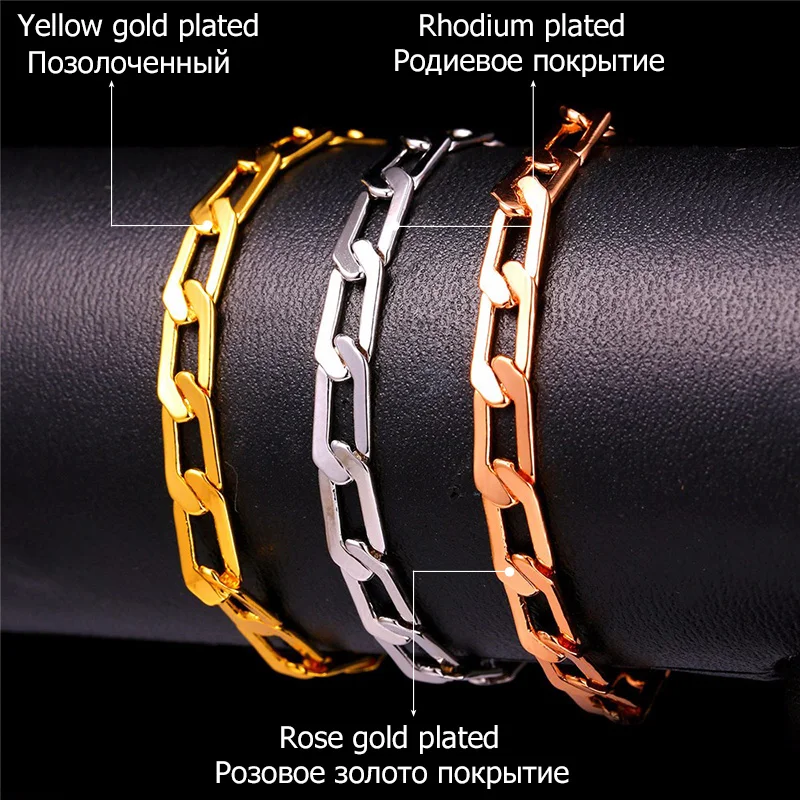 U7 Gold/Silver/Rose Gold Color Link Chain Jewelry Sets Fashion Trendy Bracelet Necklace Set For Men Wholesale S850