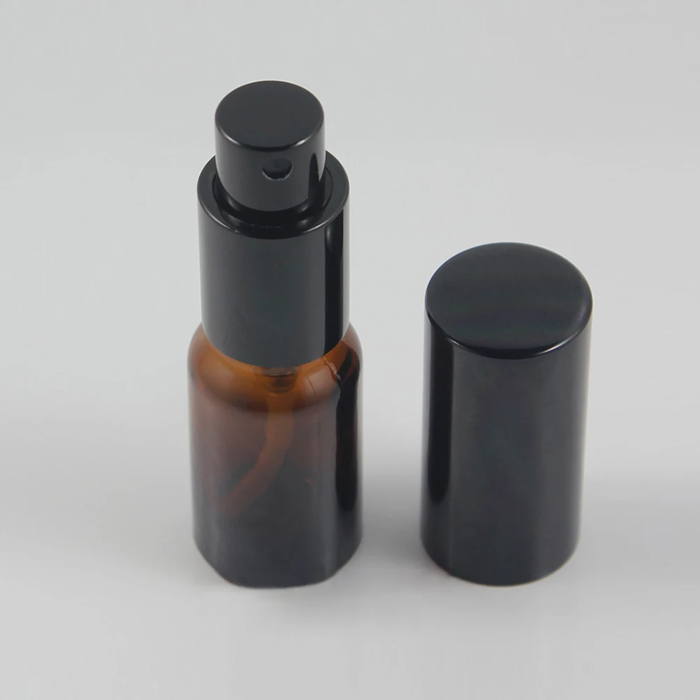 

10ml 30pcs amber Glass perfume Bottle With aluminum shiny black mist sprayer, 10ml glass brown perfume atomizer container