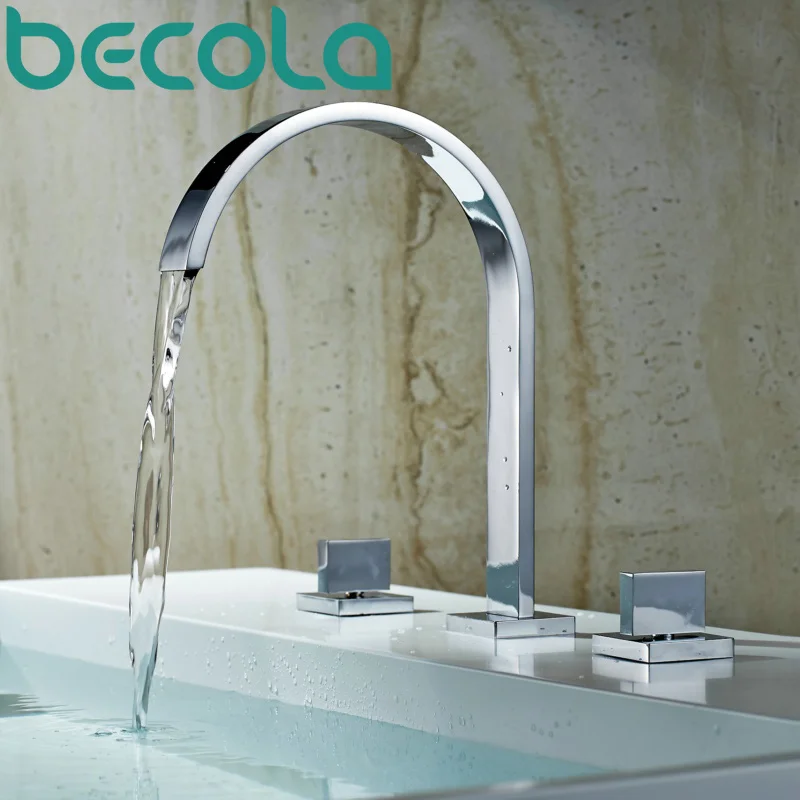 Becola Bath Shower Faucet Chrome Finished 3 Pcs Bathroom Torneira Taps Dual Handle Basin Sink Rotatable Faucet LT-7773N