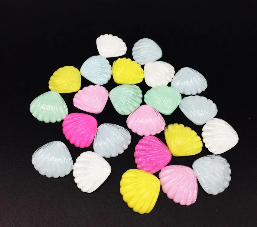 25pcs Handmade Glitter Shell Resin Decoration Glitter mix different colors Cabochon Rainbow Shell flatback resin cabochon