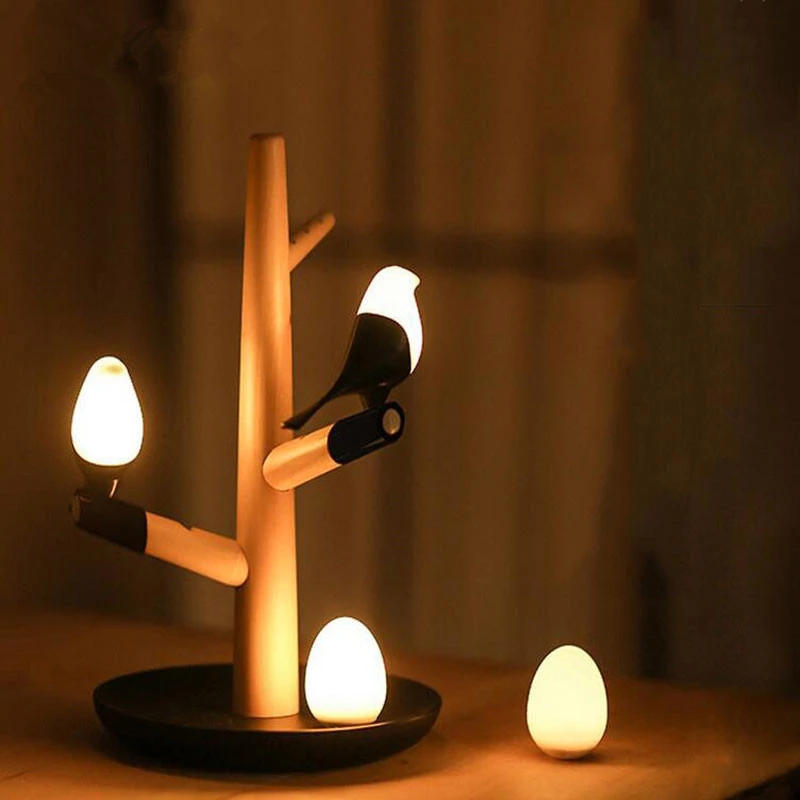 GZMJ Creative Bird LED Night Light USB Rechargable Table Lamps Wireless Wall Light Motion Sensor Night Lamp Wood+Silicone Lamp