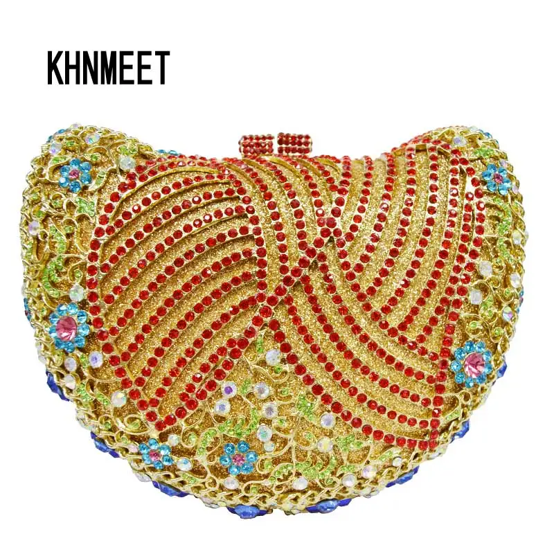 

KHNMEET Apple evening clutch bags luxury crystal stone evening bags women party prom handbags soiree purse Bling bags SC114