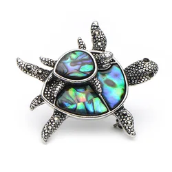 Natural Shell Turtle Brooches For Women And Men Alloy Couple Turtle Animal Brooch Pins For Suits Sweater Dress Hat Scarf Pins