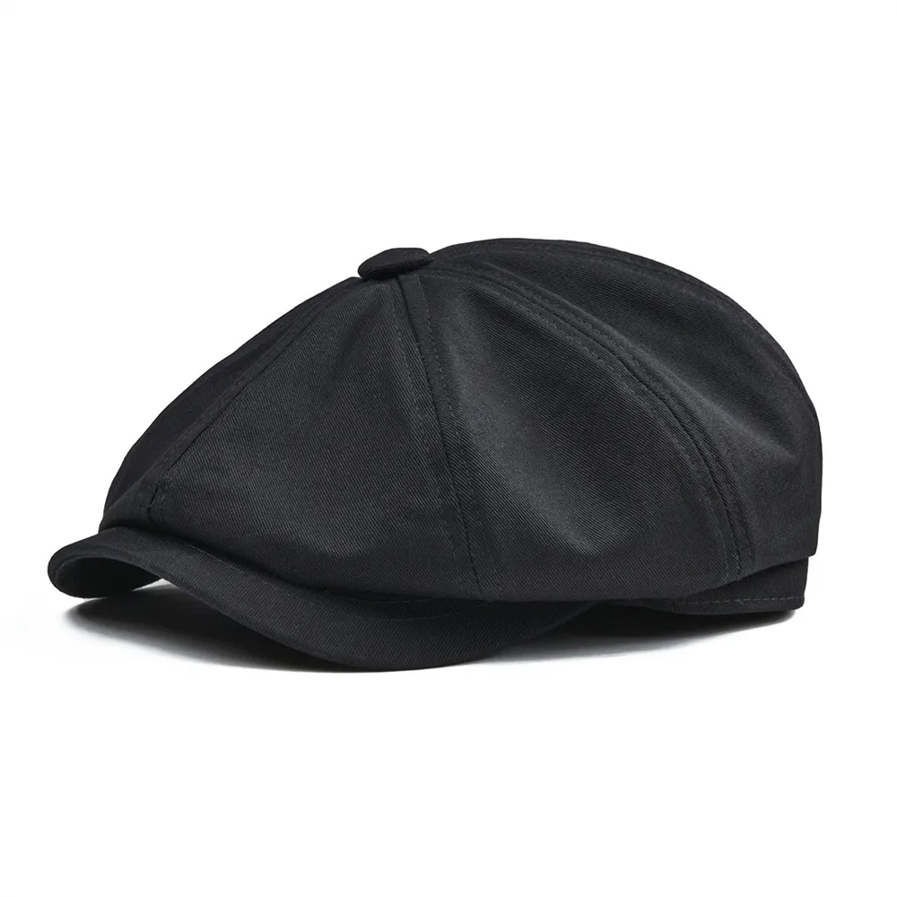 BOTVELA Newsboy Cap Men's Twill Cotton Eight Panel Hat Women's Baker Boy Caps Retro Big Large Hats Male Boina Black Beret 003