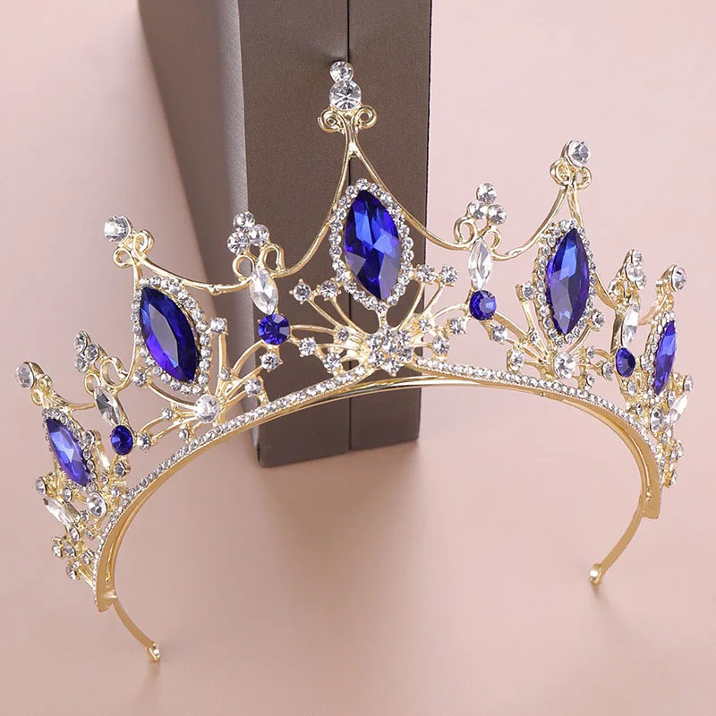 

FORSEVEN Retro Baroque Blue Color Crystal Princess Pageant Diadem Tiaras Crowns Women Bridal Bride Noiva Wedding Hair Jewelry