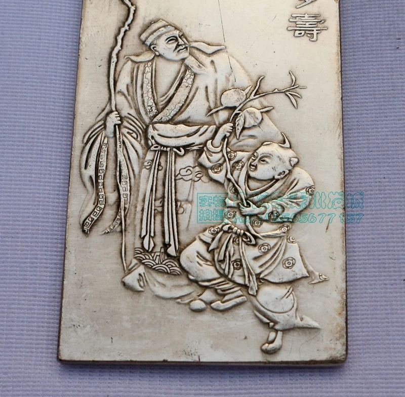 Chinese tibet Silver Bullion thanka Fengshui Live long and proper statue amulet Waist tag, hang metal handicraft