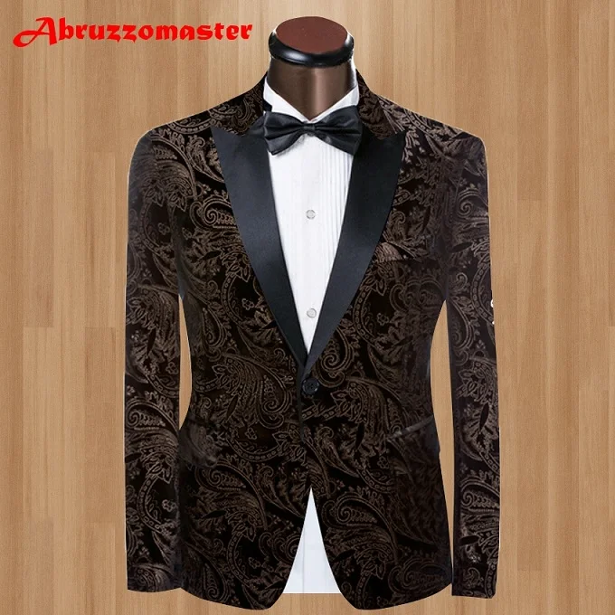 Chaqueta de traje de 4 colores de estilo clásico para hombre, blazer de terciopelo con solapa pesada, abrigo para padrino de boda, ropa para hombre, 1PSc