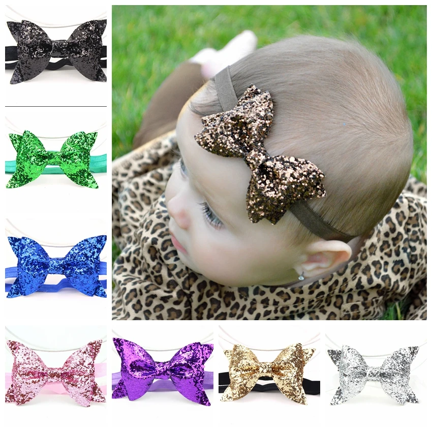 Yundfly Fashion Sequin Bow Hair Band Children Kids Headdress Baby Girls Head Wear Party Birthday Gift Newborn Photo Shoot