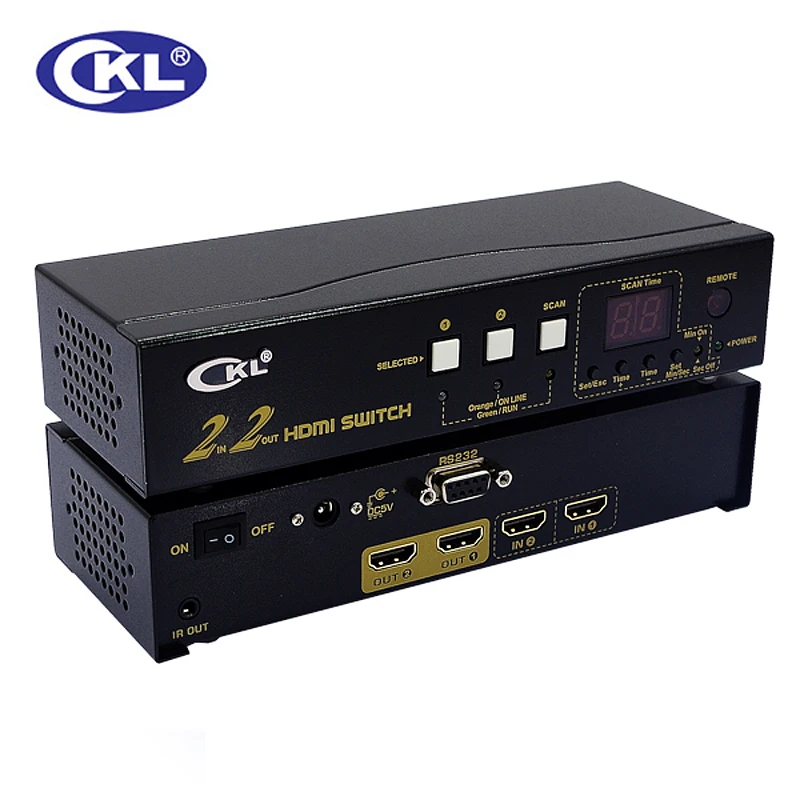 CKL-Caja divisora de interruptor HDMI 2 en 2 para Monitor de PC, mando a distancia IR RS232, compatible con 3D, 1080P, CKL-222H