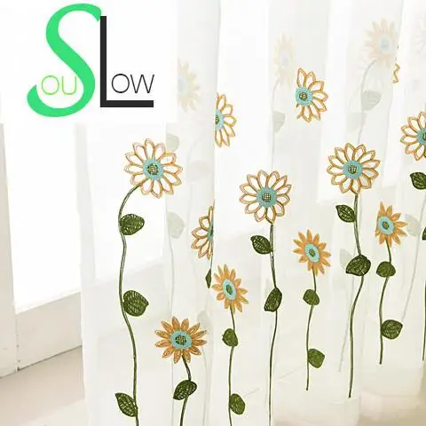 Slow Soul White Sunflower Chrysanthemum Curtains Bedroom Living Room Embroidered Floral Tulle For Kitchen French Window Cortinas