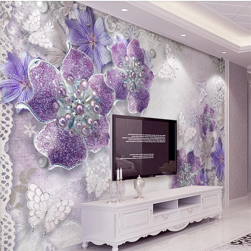 

wellyu Noble and gorgeous purple European 3d flower TV background wall custom large mural wallpaper papel de parede