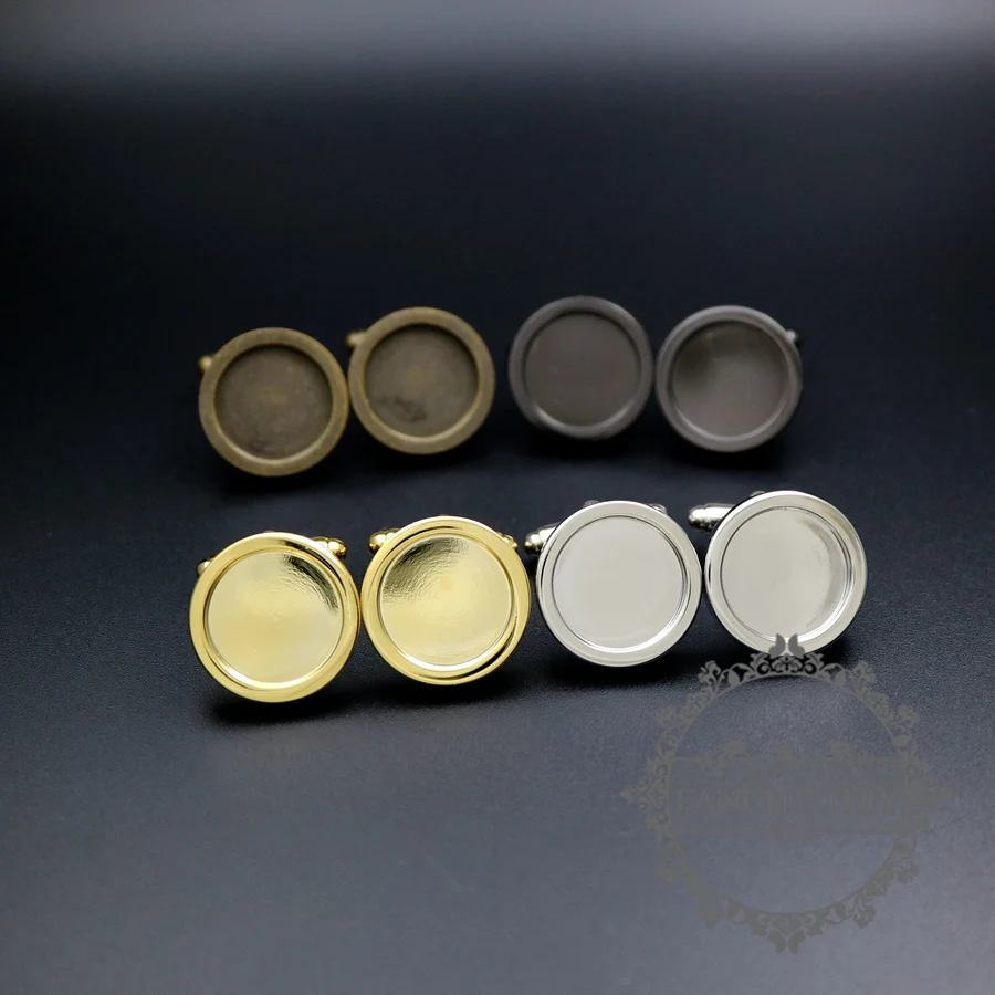 15MM brass silver,gold,bronze,gun black round thick bezel French cufflinks tray wedding cuff links supplies 1500140