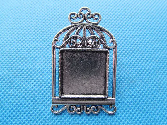 20pcs Antique Silver tone/Antique Bronze Birdcage Base Setting Tray Bezel Pendant Charm/Finding,fit 20mm Square Cabochon/Cameo