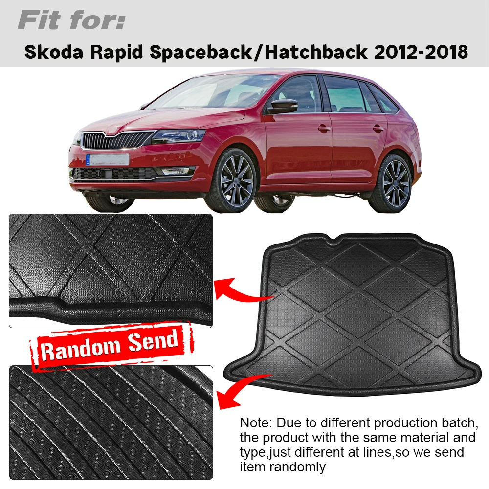 Buildreamen2 For Skoda Rapid 5 Door Spaceback Hatchback Car Rear Trunk Mat Tray Boot Liner Floor Cargo Carpet Mud Pad 2012-2018