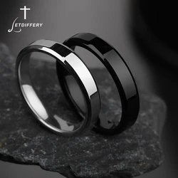 Letdiffery 4mm Simple Smooth Women Rings Black Stainless Steel Men Rings Birthday Gifts